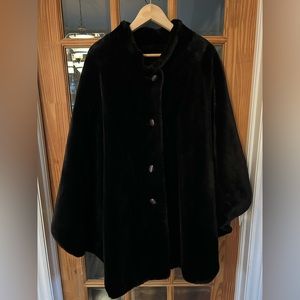 Vintage Deadstock Black Faux Fur Button Front Cape